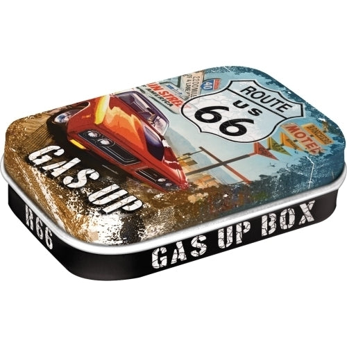 2PK Nostalgic Art Mint Box 6cm Route 66 Gas Up Fresh Breath Hard Candy