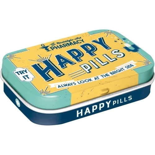 2PK Nostalgic Art 6cm Mint Tin Box Happy Pills Fresh Breath Hard Candy Mints