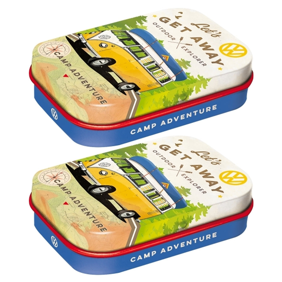 2PK Nostalgic Art 6cm Mint Tin Box VW Let's Get Away Fresh Breath Hard Candy