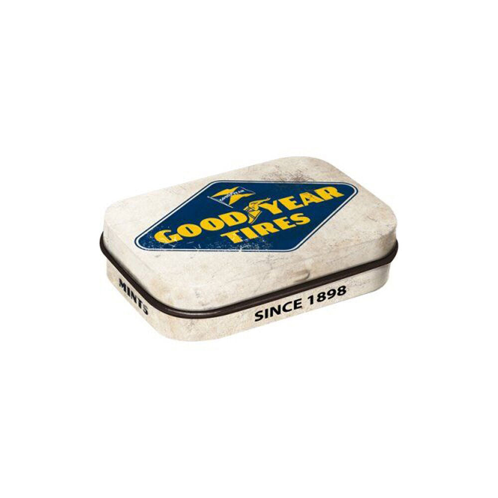 8PK Nostalgic-Art Vintage Goodyear Logo Tin Mint Box w/Mints White 4x6x2cm