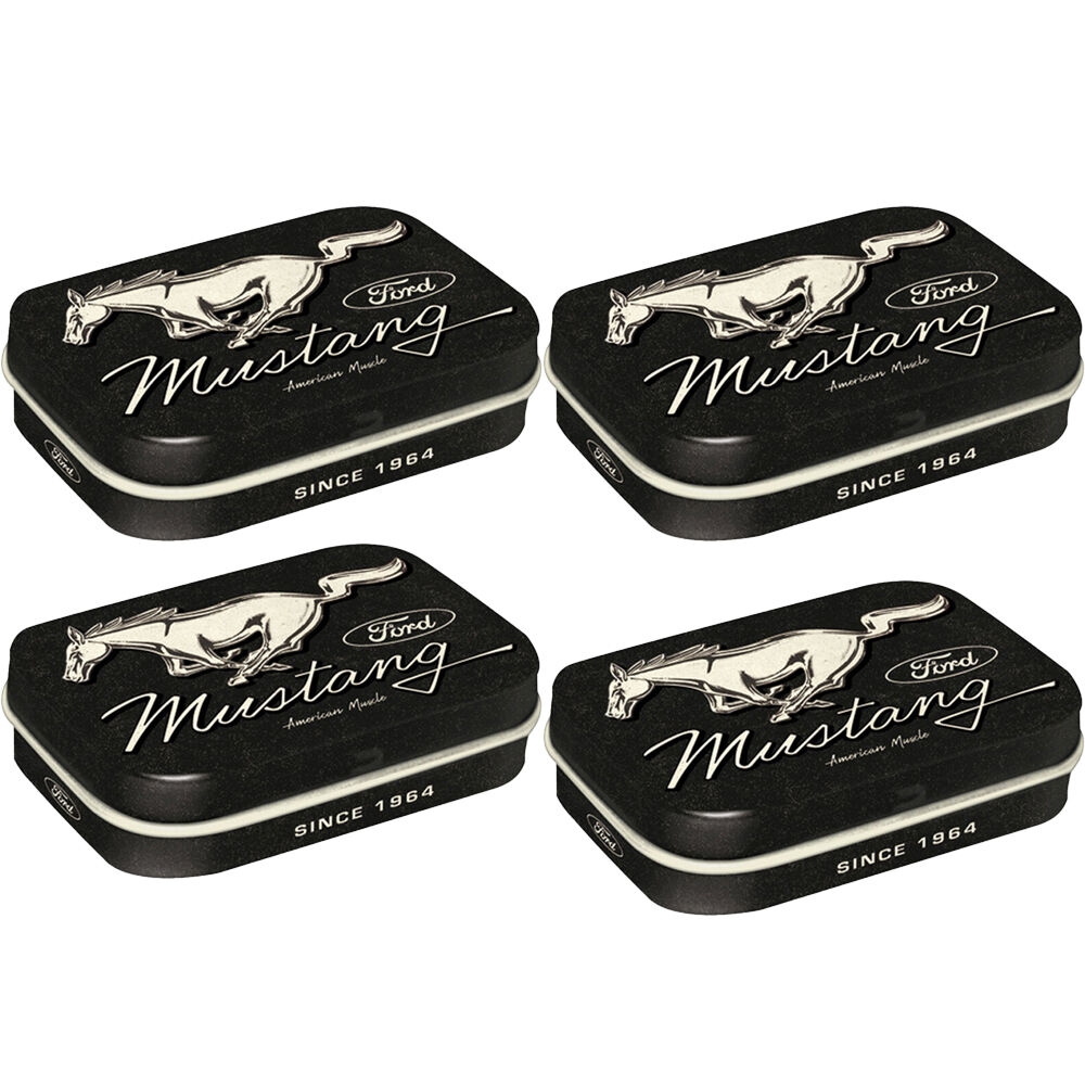 4PK Nostalgic-Art Pocket Mint Tin Box Ford Mustang Horse Logo 4x6cm - Black