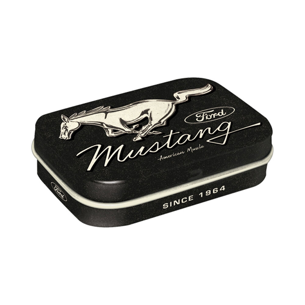 4PK Nostalgic-Art Pocket Mint Tin Box Ford Mustang Horse Logo 4x6cm - Black