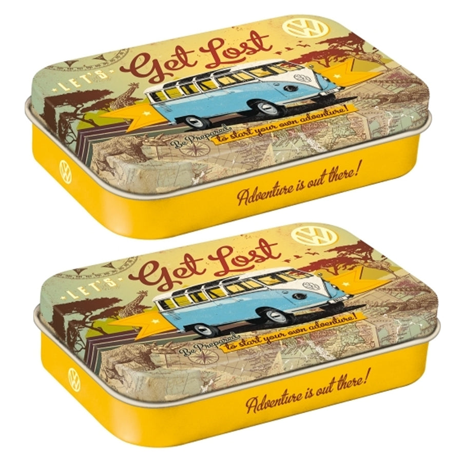 2PK Nostalgic Art 10cm Mint Tin Box XL VW Bulli Let's Get Lost Hard Candy