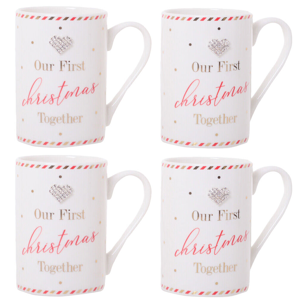 2x 2pc Gibson Gifts Mad Dots Our First Christmas Together Drinking Mug Set