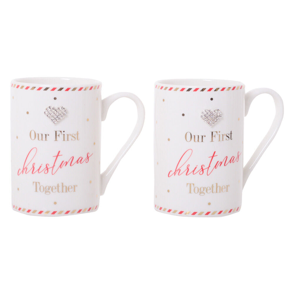 2x 2pc Gibson Gifts Mad Dots Our First Christmas Together Drinking Mug Set