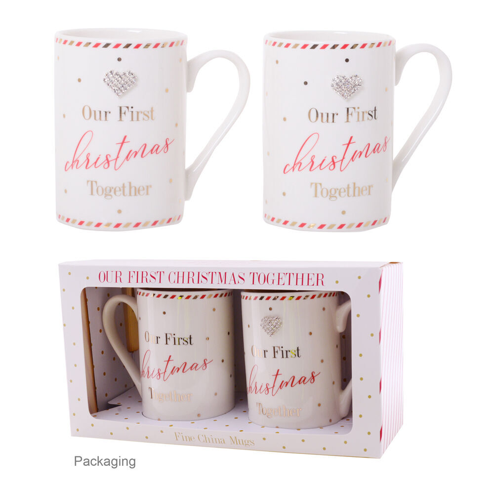 2x 2pc Gibson Gifts Mad Dots Our First Christmas Together Drinking Mug Set