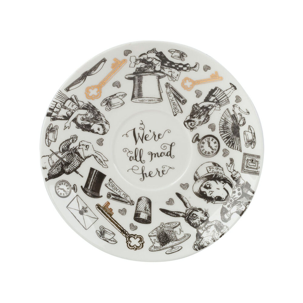 Mikasa x V & A Alice In Wonderland Tea Cup and Saucer Set White/Black