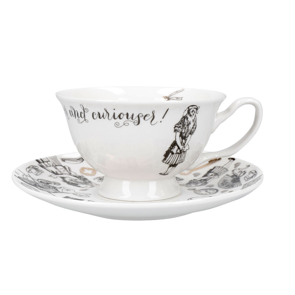 2PK Mikasa x V & A Alice In Wonderland Tea Cup and Saucer Set White/Black