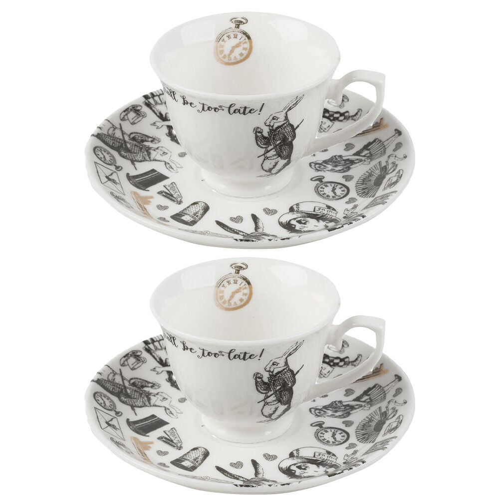 2PK Mikasa x V & A Alice In Wonderland Espresso Cup and Saucer Set White/Black