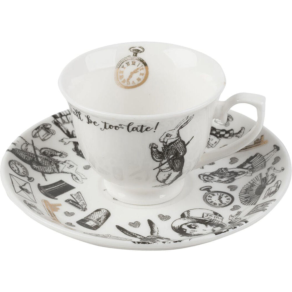 2PK Mikasa x V & A Alice In Wonderland Espresso Cup and Saucer Set White/Black
