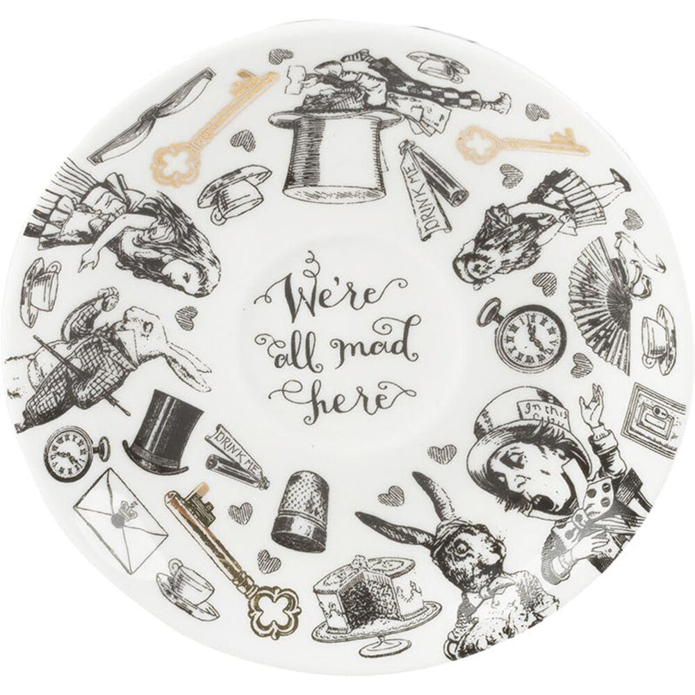 2PK Mikasa x V & A Alice In Wonderland Espresso Cup and Saucer Set White/Black