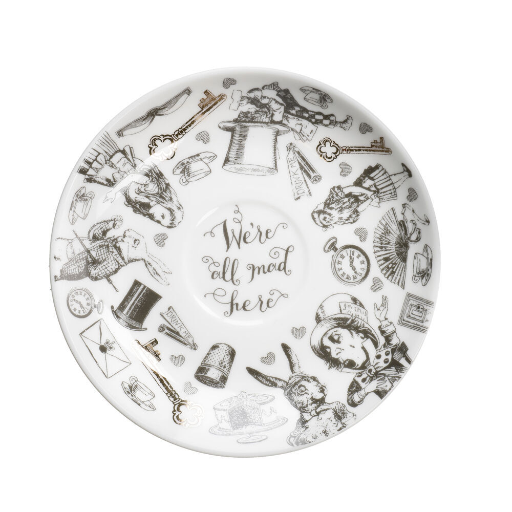 2PK Mikasa x V & A Alice In Wonderland Espresso Cup and Saucer Set White/Black