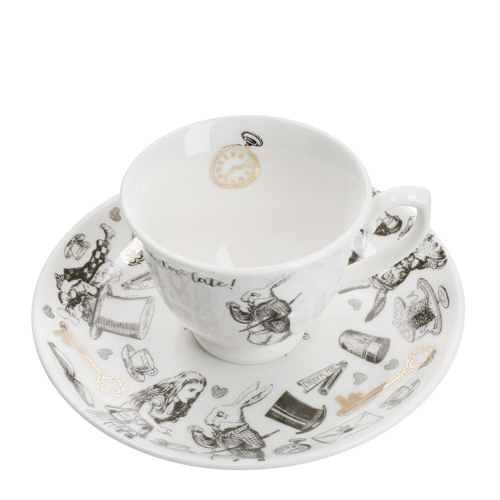 2PK Mikasa x V & A Alice In Wonderland Espresso Cup and Saucer Set White/Black