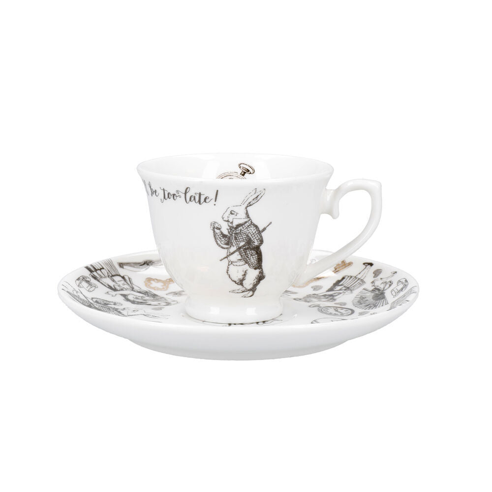 2PK Mikasa x V & A Alice In Wonderland Espresso Cup and Saucer Set White/Black