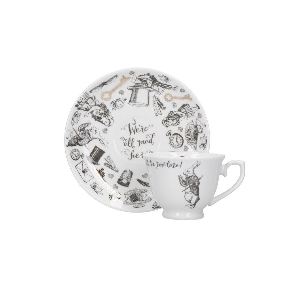 2PK Mikasa x V & A Alice In Wonderland Espresso Cup and Saucer Set White/Black