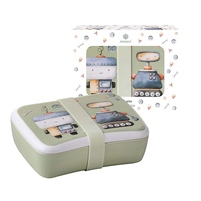 2PK Ashdene Robots Kids 17cm Melamine Lunch Box - Green