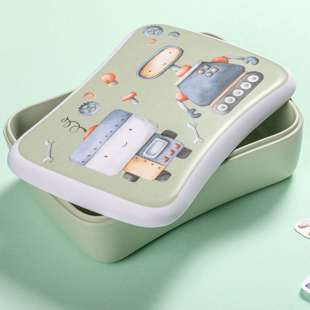 2PK Ashdene Robots Kids 17cm Melamine Lunch Box - Green