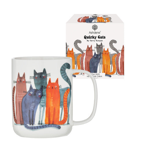 2PK Ashdene Quirky Cats Four Friends Mug 400ml New Bone China