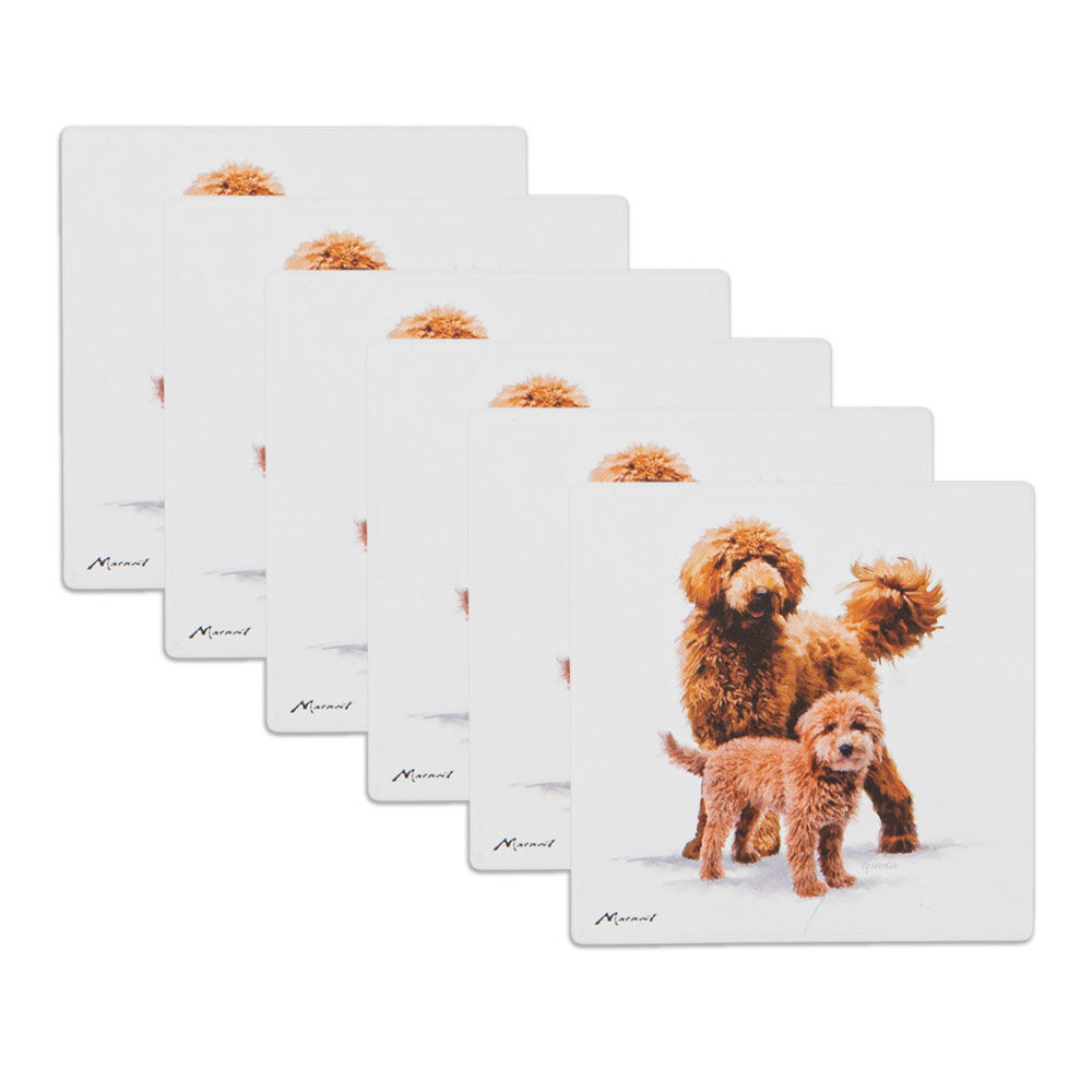 6PK Ashdene Puppy Love Groodle Ceramic Coaster Square 10x10cm