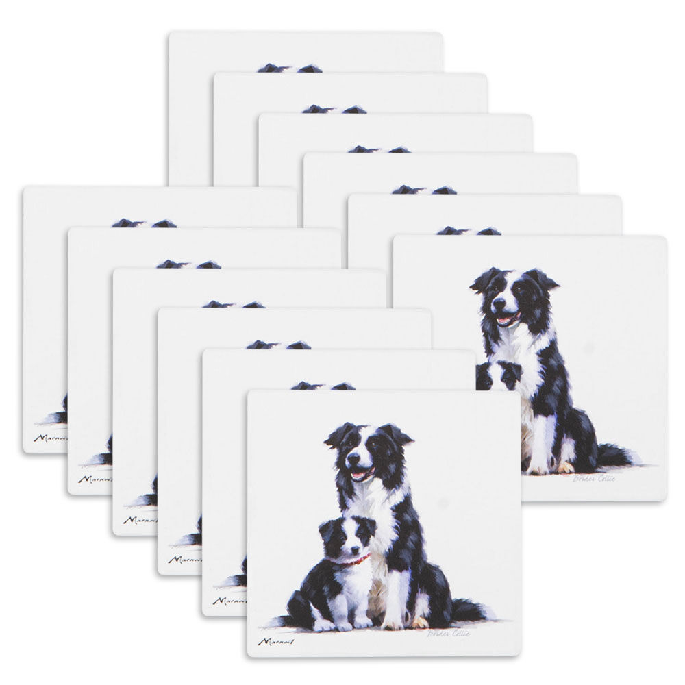 12PK Ashdene Puppy Love Border Collie Ceramic Coaster Square 10x10cm