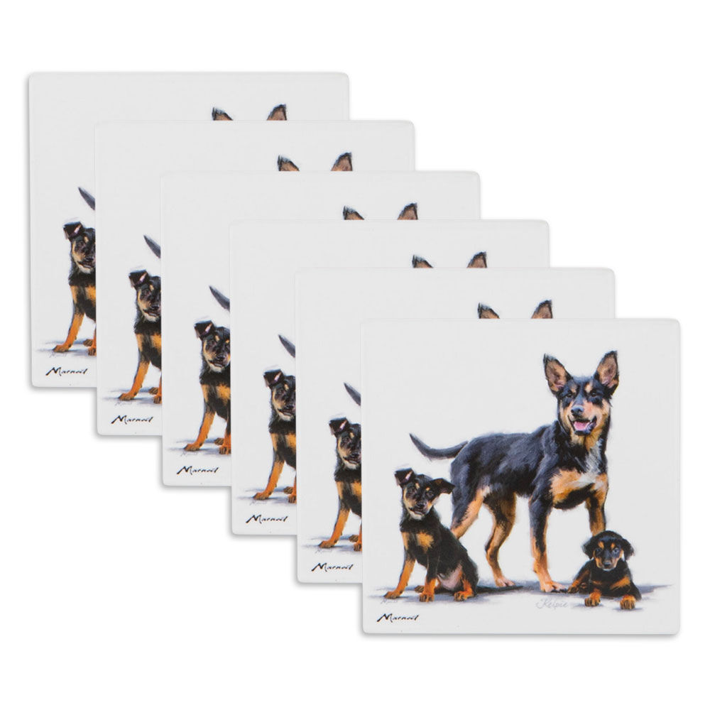 6PK Ashdene Puppy Love Kelpie Ceramic Coaster Square 10x10cm
