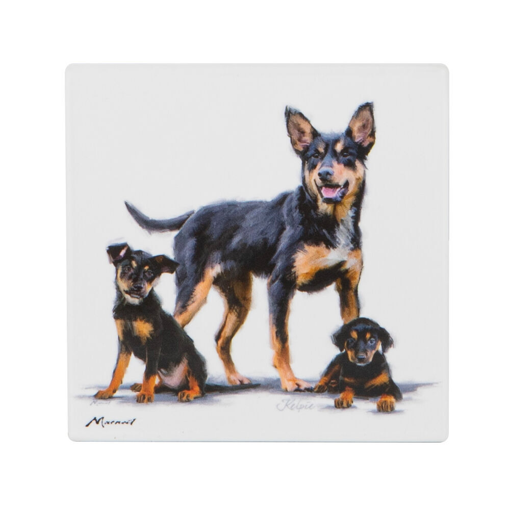 6PK Ashdene Puppy Love Kelpie Ceramic Coaster Square 10x10cm