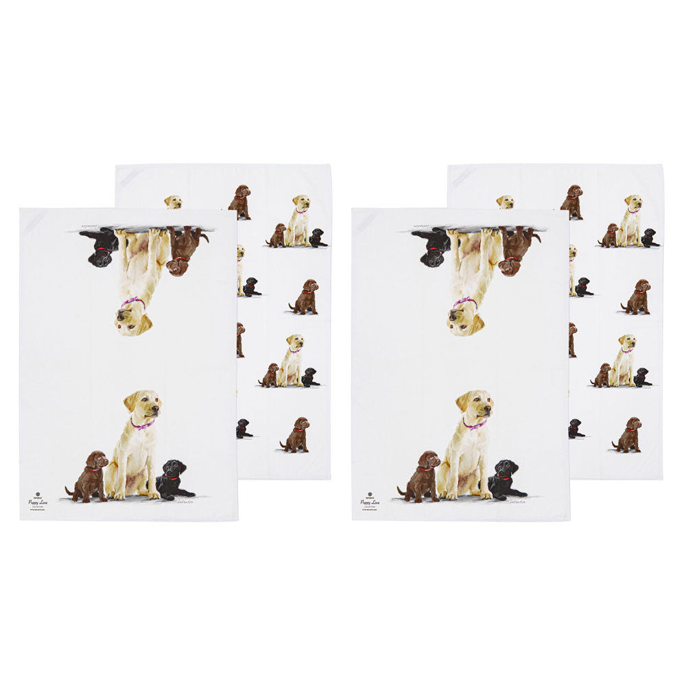 2x 2pc Ashdene Puppy Love Labrador Kitchen Tea Towel 50x70cm - White
