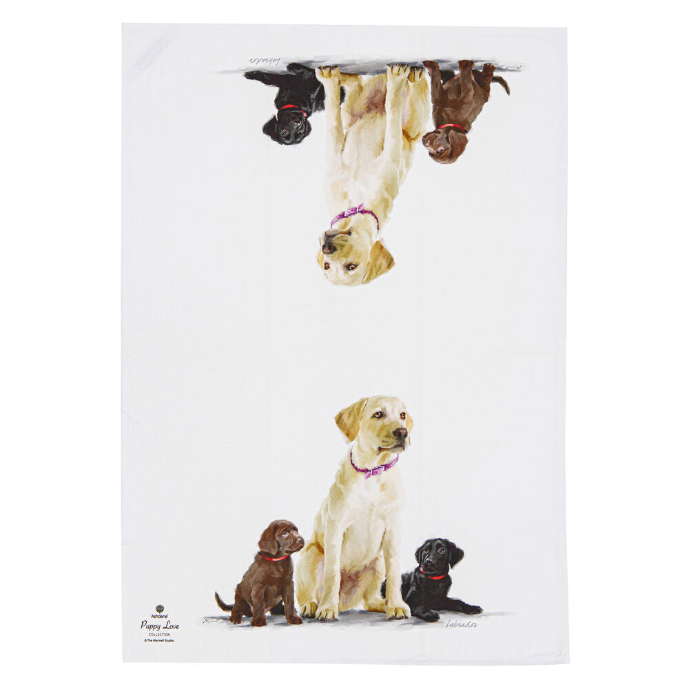 2x 2pc Ashdene Puppy Love Labrador Kitchen Tea Towel 50x70cm - White