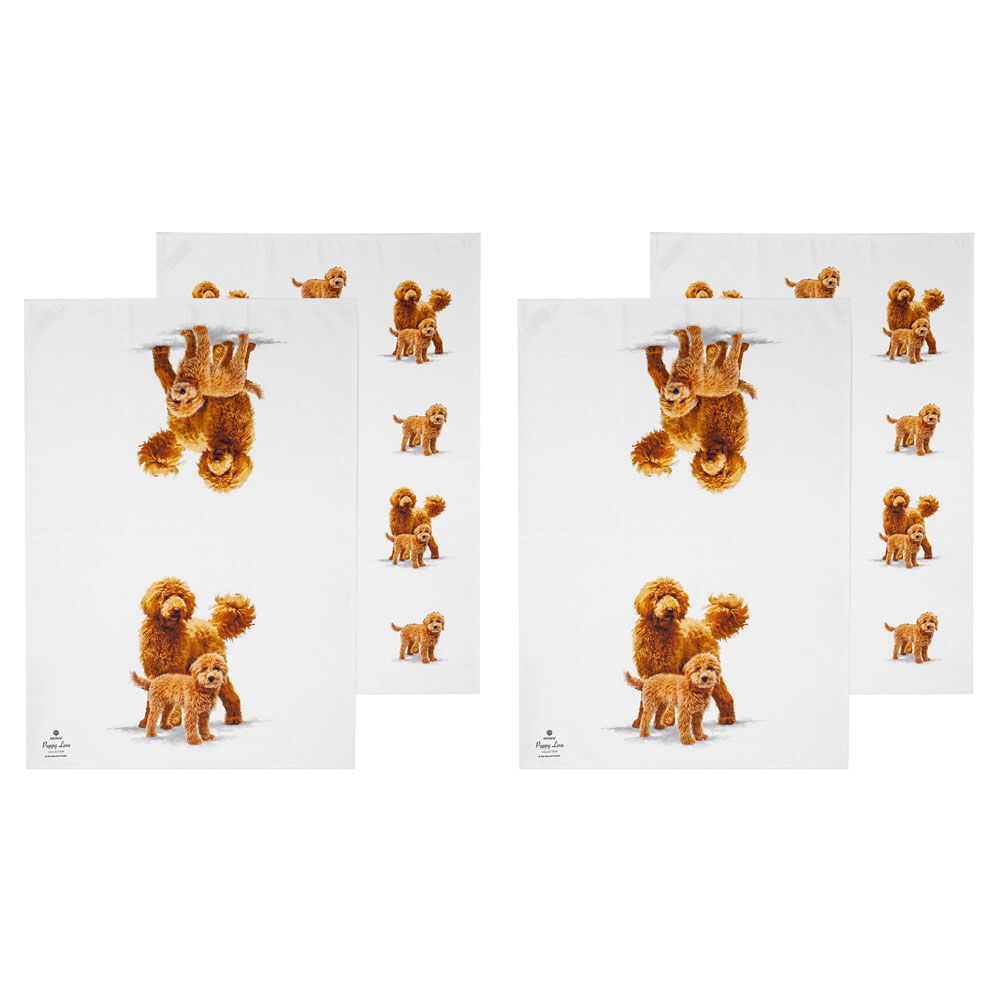 2x 2pc Ashdene Puppy Love Groodle Kitchen Tea Towel 50x70cm - White