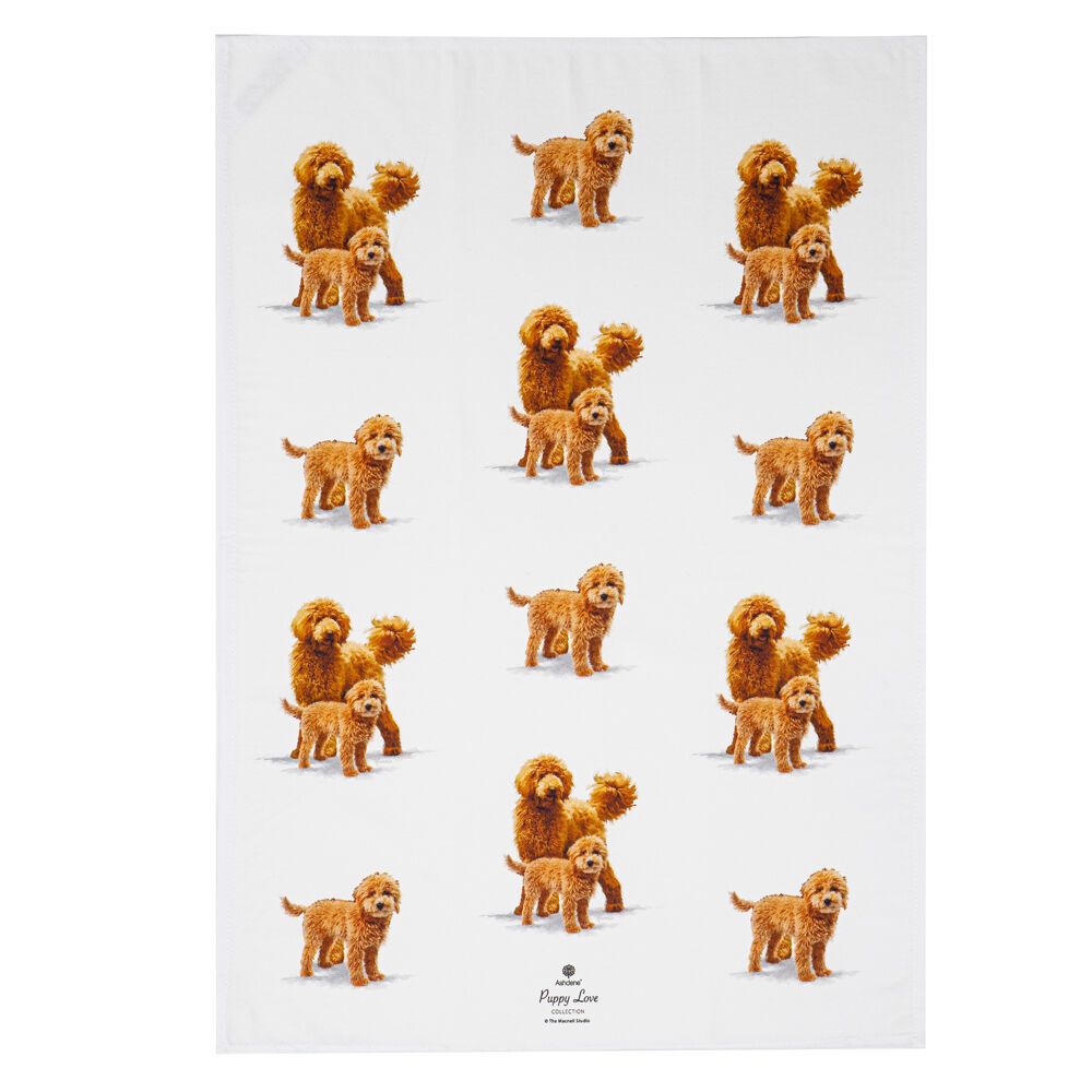 2x 2pc Ashdene Puppy Love Groodle Kitchen Tea Towel 50x70cm - White