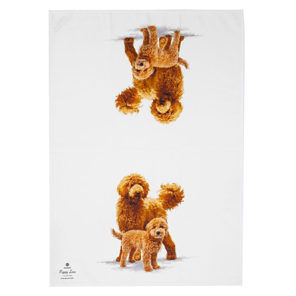 2x 2pc Ashdene Puppy Love Groodle Kitchen Tea Towel 50x70cm - White