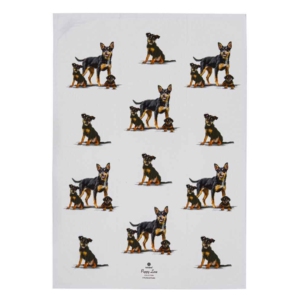 2x 2pc Ashdene Puppy Love Kelpie Kitchen Tea Towel 50x70cm - White