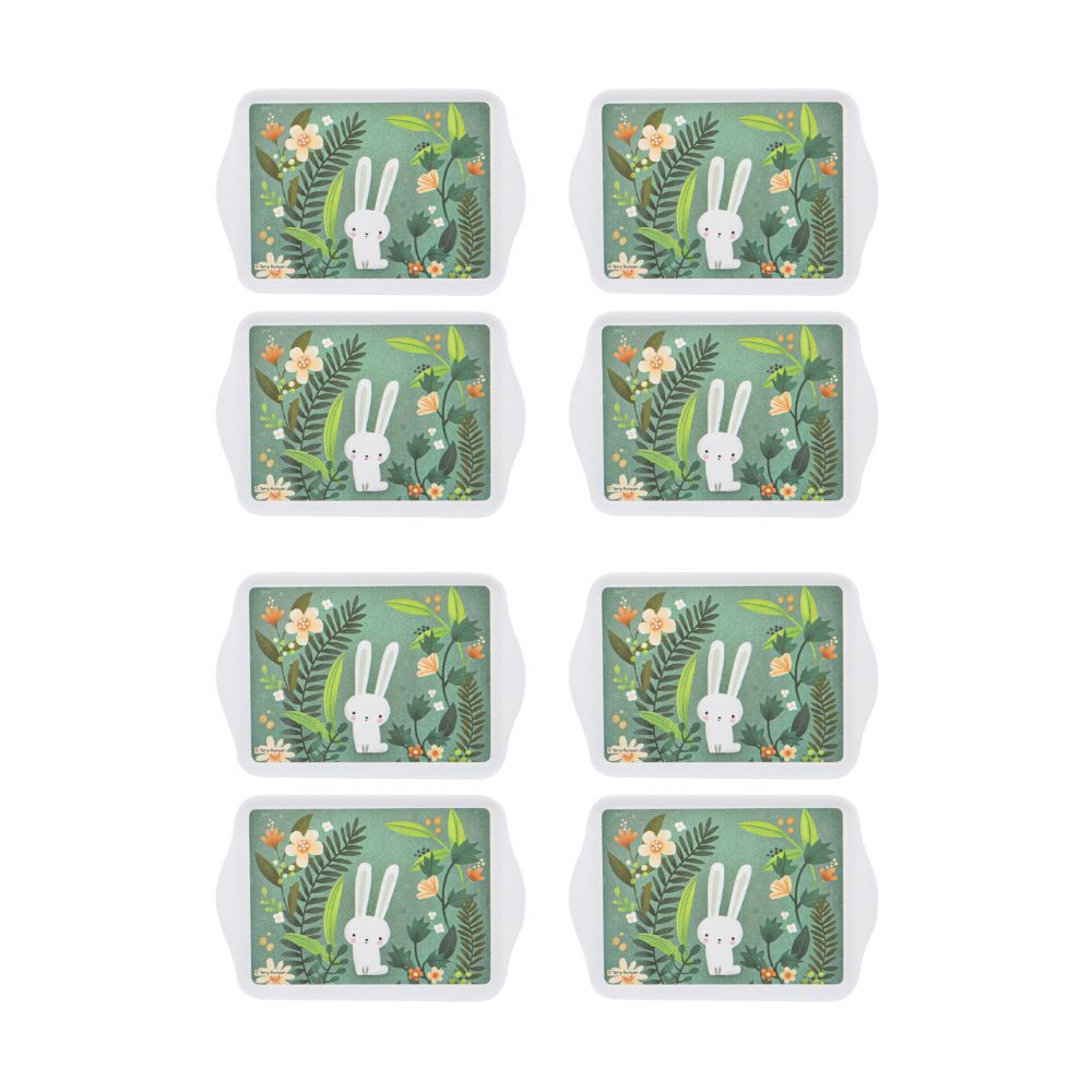 4x 2pc Ashdene Playful Bunnies Green Garden Scatter Tray Serveware Set