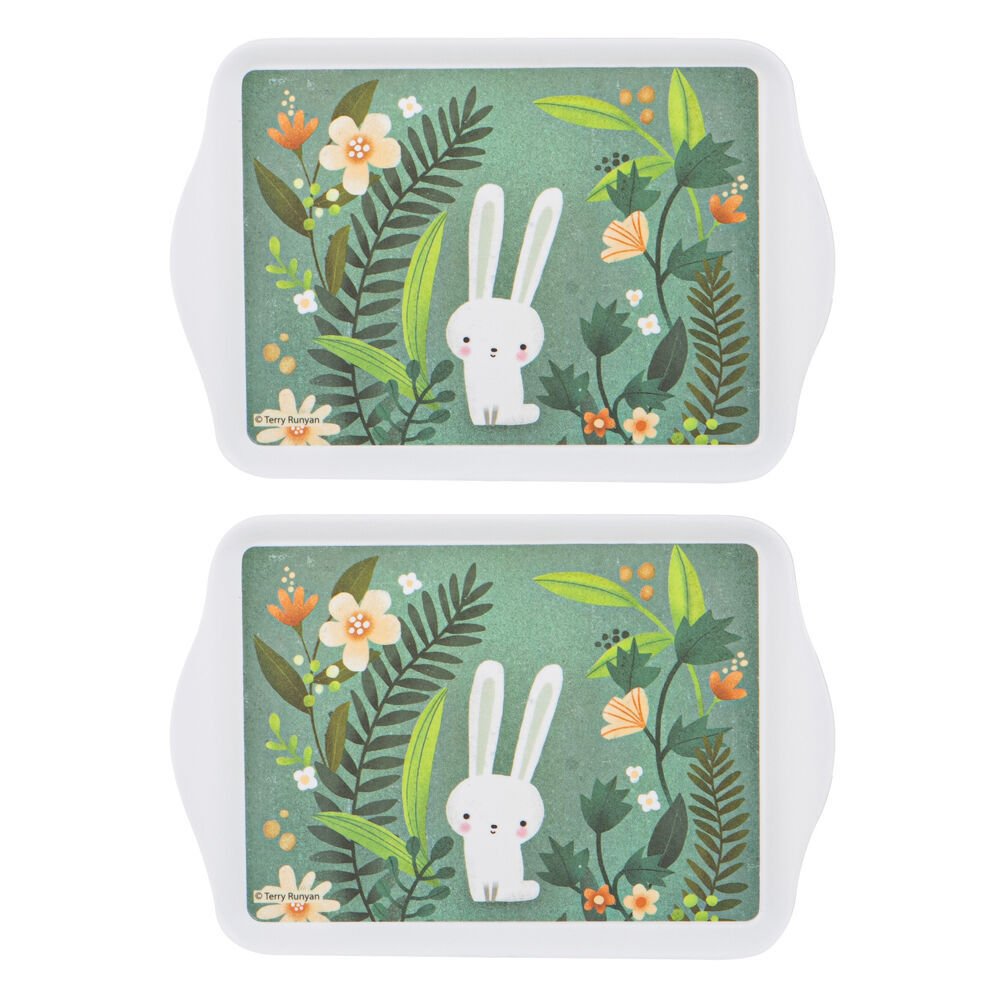 4x 2pc Ashdene Playful Bunnies Green Garden Scatter Tray Serveware Set