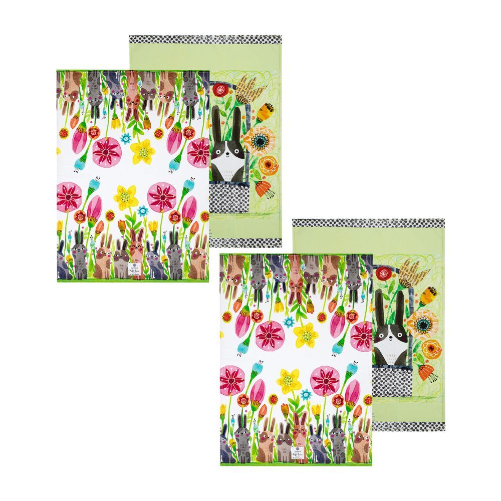 2x 2pc Ashdene Playful Bunnies Kitchen Towel Cloth 50x70cm