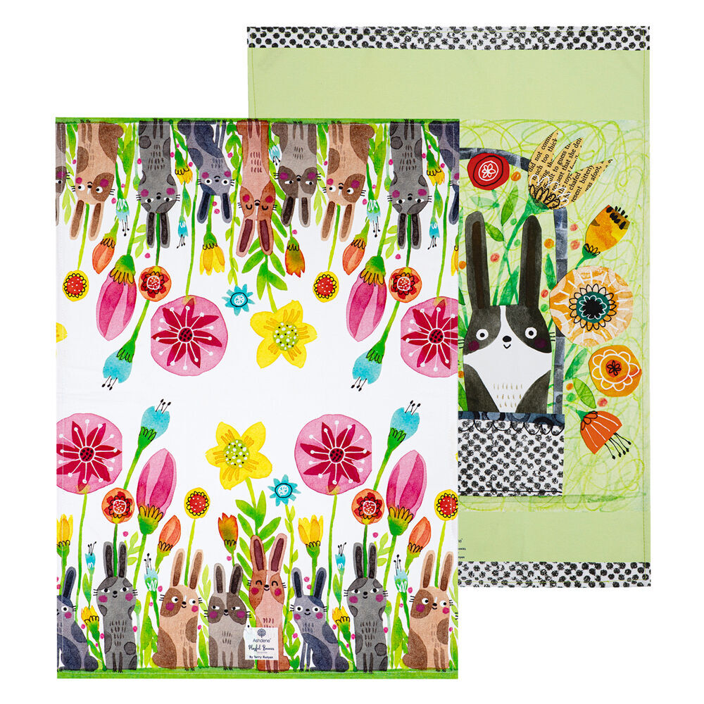 2x 2pc Ashdene Playful Bunnies Kitchen Towel Cloth 50x70cm