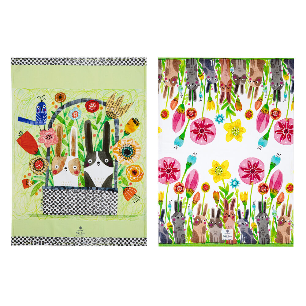 2x 2pc Ashdene Playful Bunnies Kitchen Towel Cloth 50x70cm