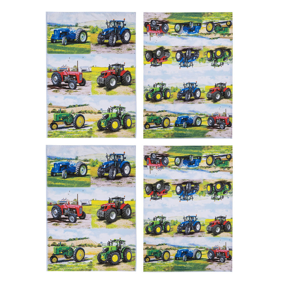 2x 2pc Ashdene Tractors Then/Now Kitchen Tea Towel 50x70cm - White