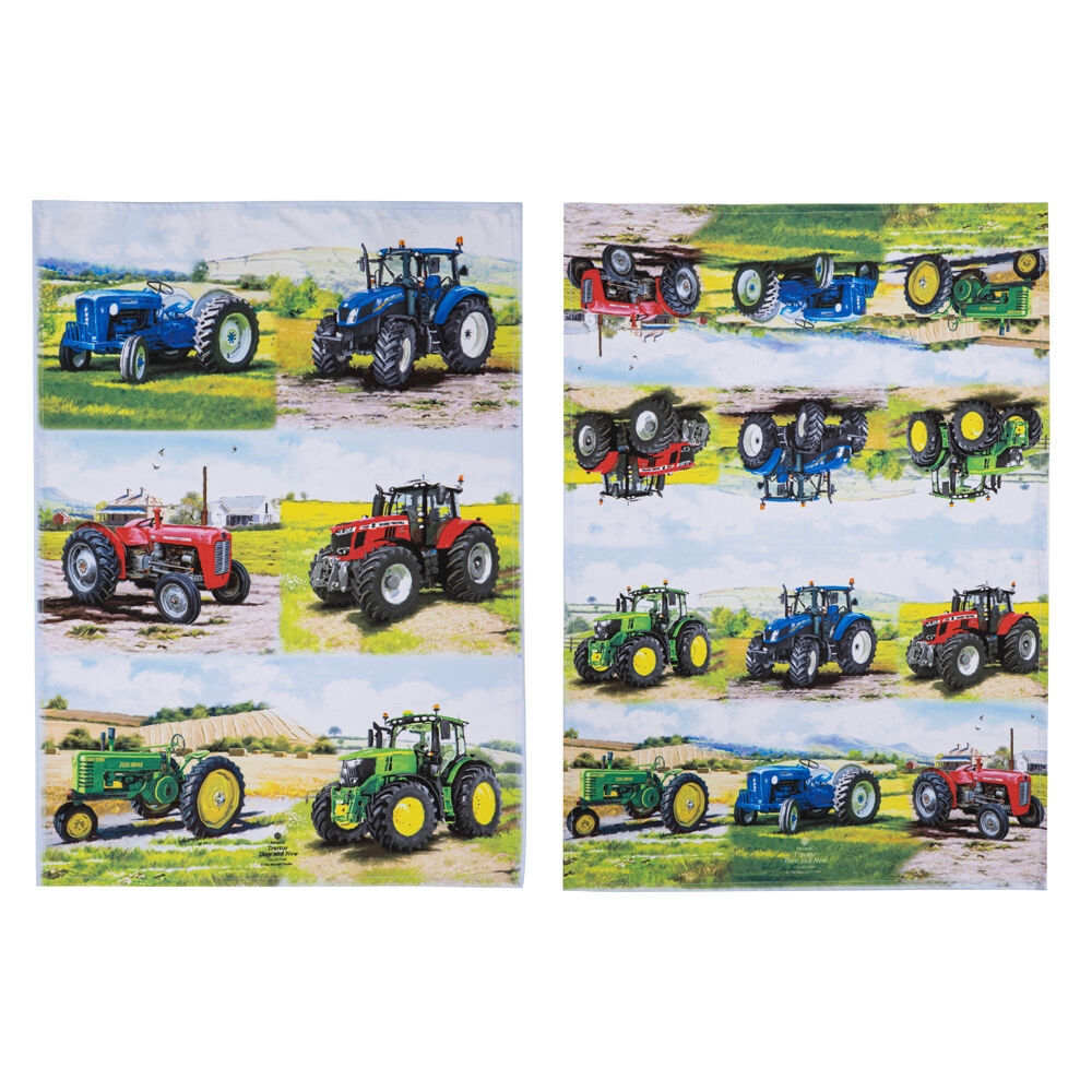 2x 2pc Ashdene Tractors Then/Now Kitchen Tea Towel 50x70cm - White