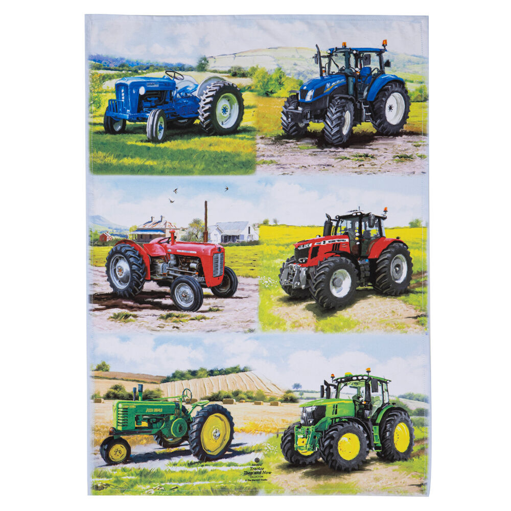 2x 2pc Ashdene Tractors Then/Now Kitchen Tea Towel 50x70cm - White
