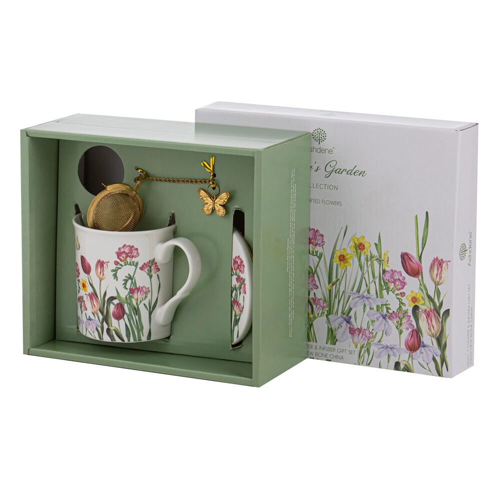 2PK Ashdene Jenny's Garden Flowers Tea Cup/Coaster Gift Set Assorted