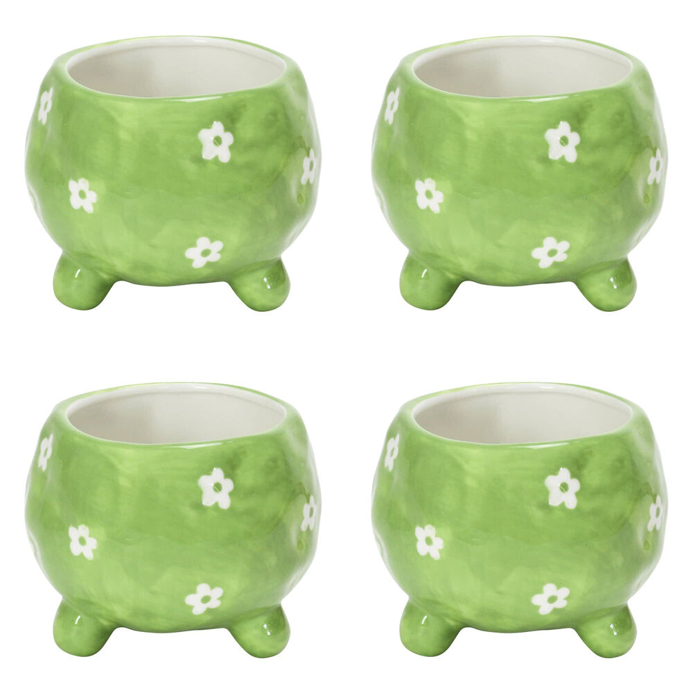 4PK Annabel Trends Ceramic Planter Flower Pot 8.5x10cm - Daisy Green