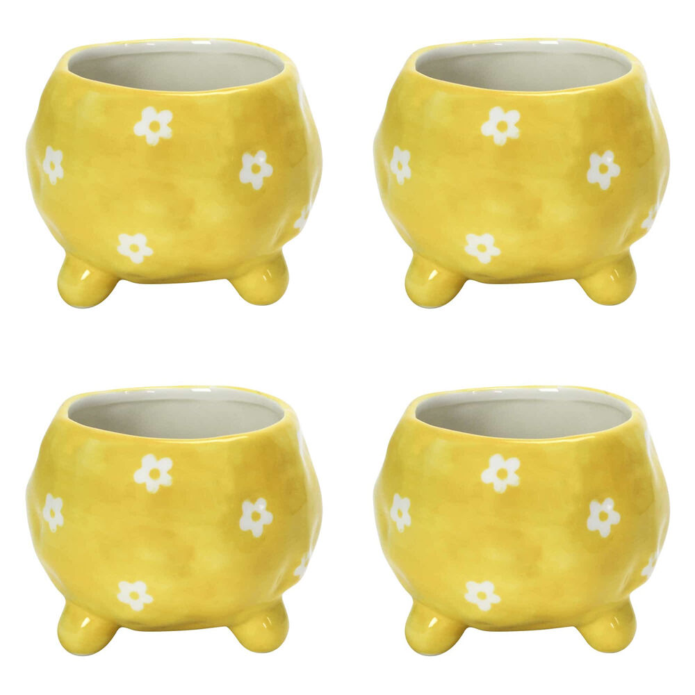 4PK Annabel Trends Ceramic Planter Flower Pot 8.5x10cm - Daisy Yellow