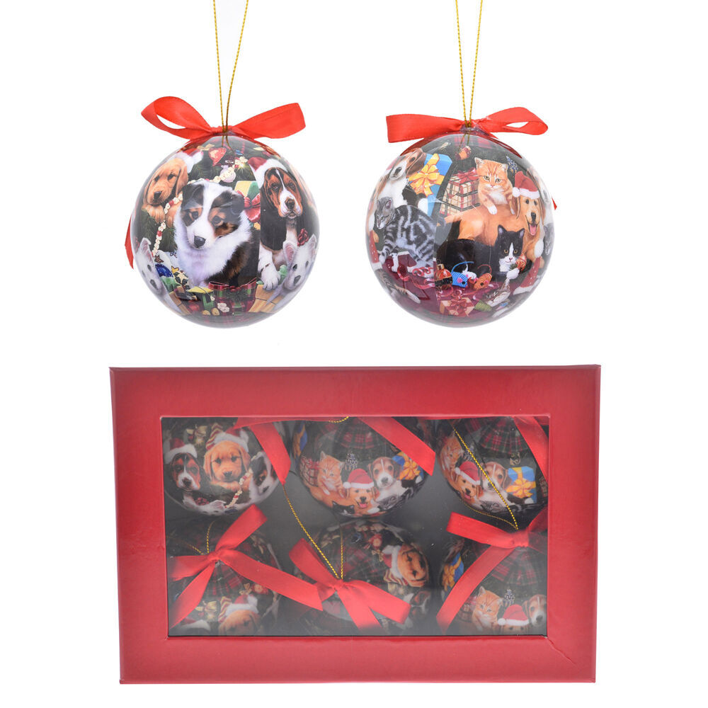4x 6pc Gibson Gifts Dogs & Cats Christmas Tree Decoration Baubles 80x230x160mm