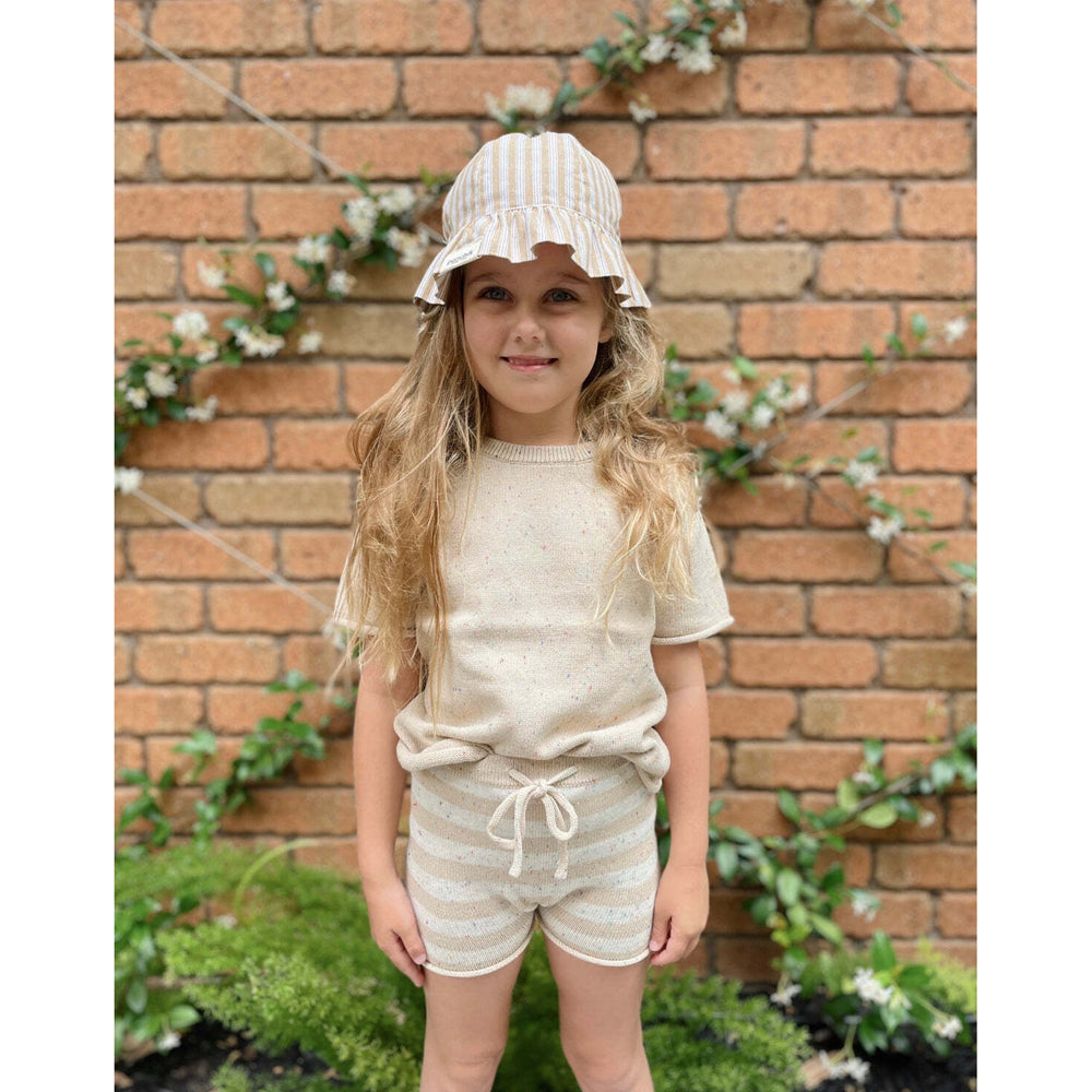 Ponchik Cotton Shorts Wheat Speckle Stripe Knit Size 12-18m