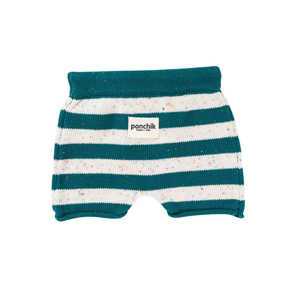 Ponchik Cotton Shorts Peacock Speckle Stripe Knit Size 3-6m