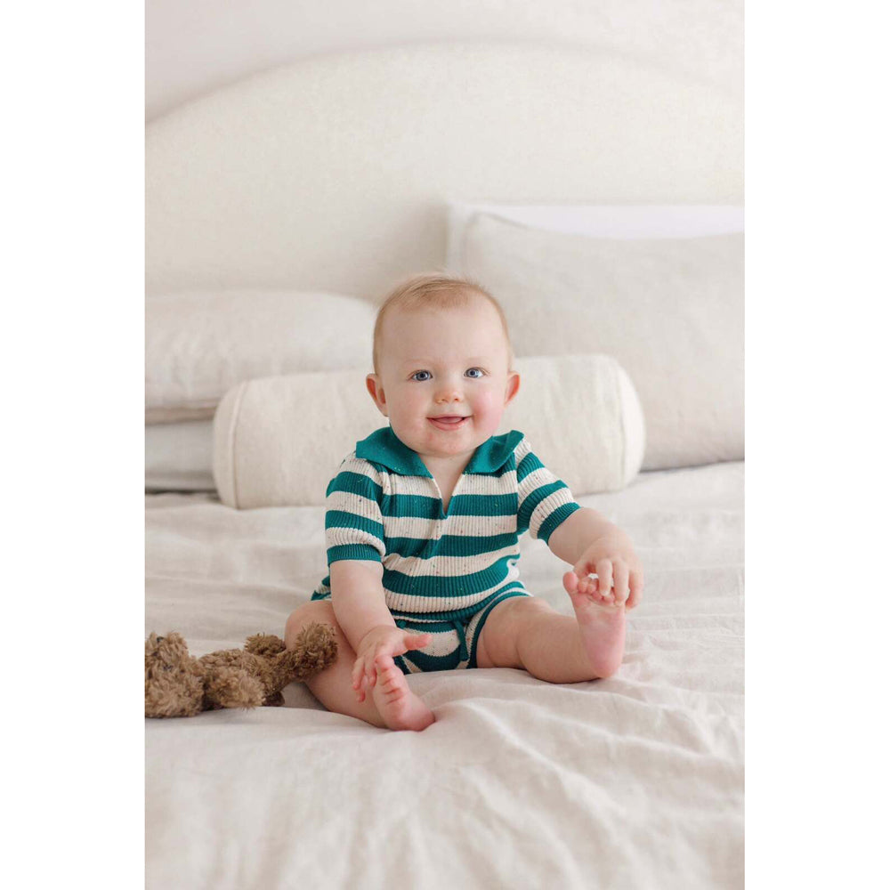 Ponchik Cotton Shorts Peacock Speckle Stripe Knit Size 3-6m