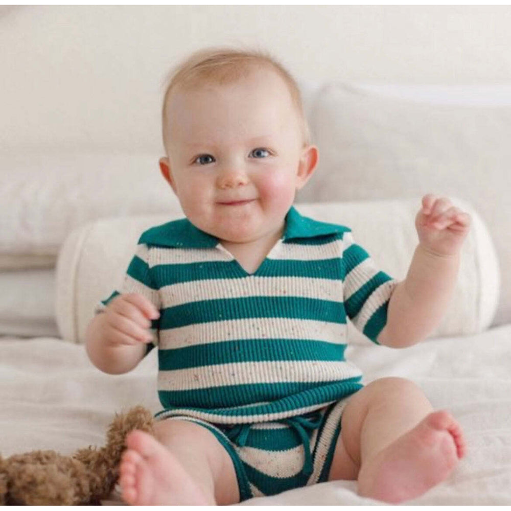 Ponchik Cotton Shorts Peacock Speckle Stripe Knit Size 3-6m