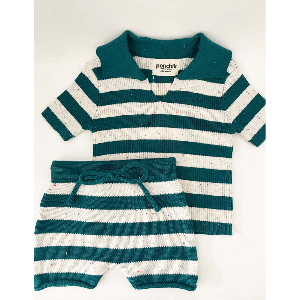 Ponchik Cotton Shorts Peacock Speckle Stripe Knit Size 3-6m