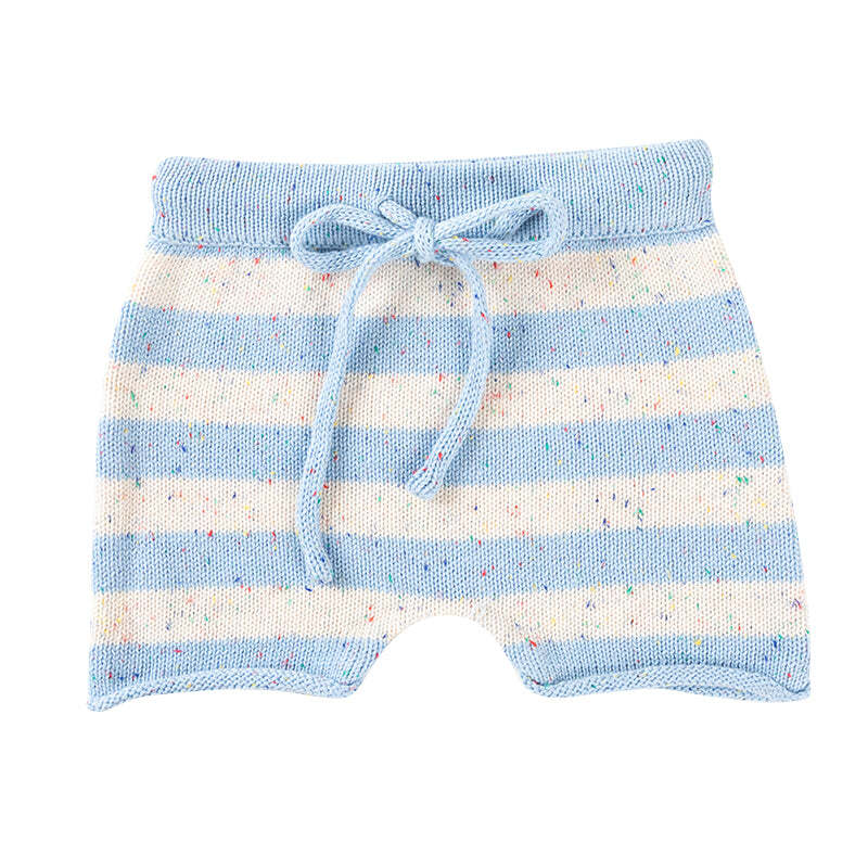 Ponchik Cotton Shorts Ocean Speckle Stripe Knit Size 12-18m